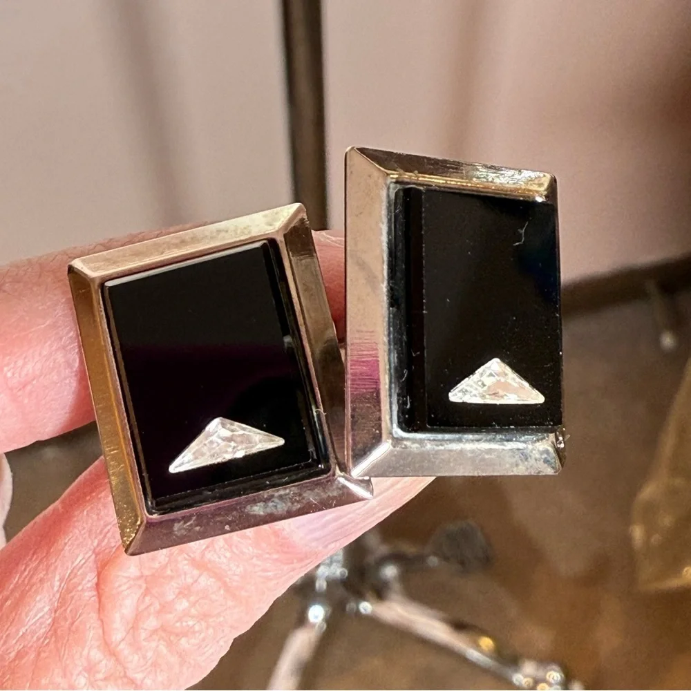 Vintage Mid century modern oversized silver black art deco Cufflinks